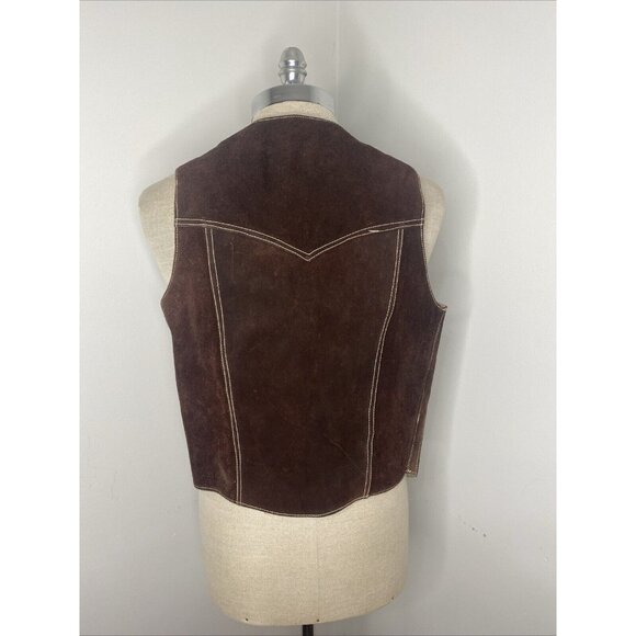 Vintage Genuine Leather Suede Vest Sherpa Lining Men's 40 Snap Front Dark Brown - Picture 5 of 7
